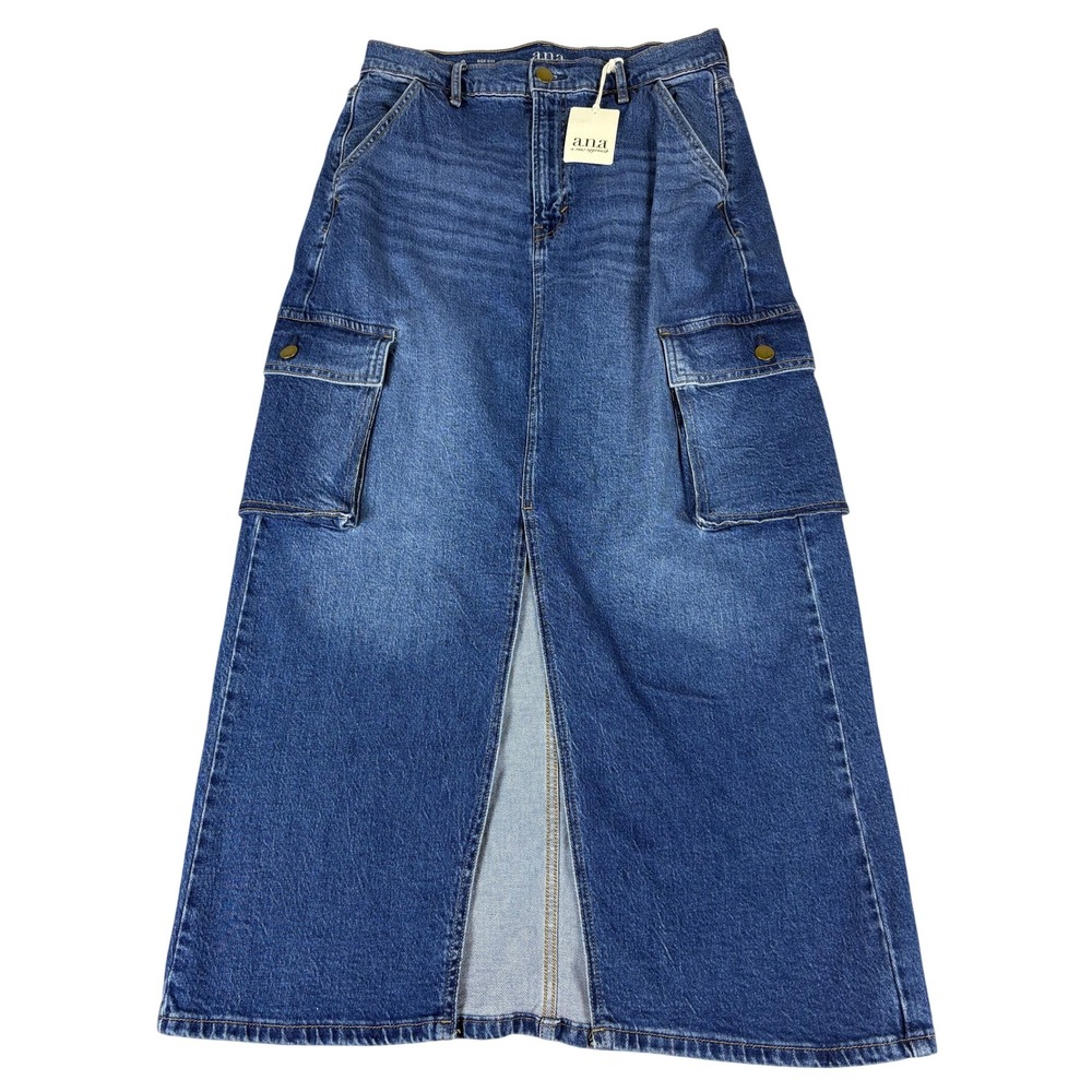 a.n.a Denim Cargo Skirt Women 8 Blue New High Rise Maxi Front Slit Utility